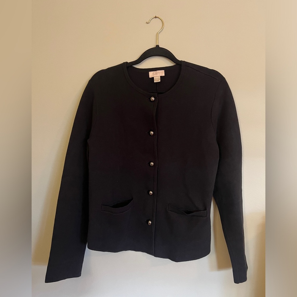 LOFT Outlet Button Down Black Sweater Women Size Large